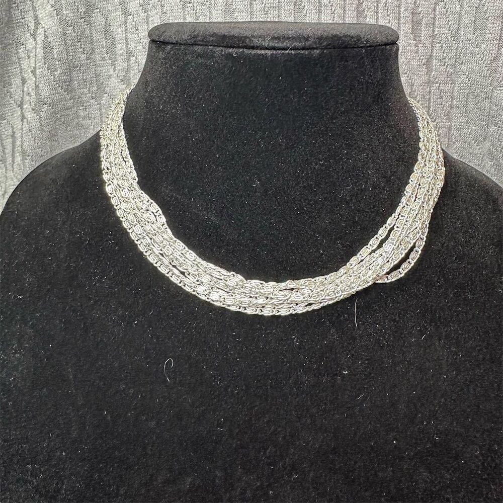 Vintage Sarah Coventry Signed Multi-Strand Silver Tone Layered Necklace